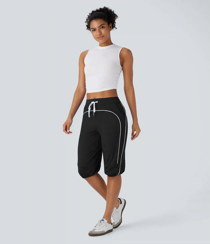 SoftlyZero™ Airy Mid Rise Drawstring Pocket Color Block Contrast Binding InstantCool Dance Pedal Pusher Joggers