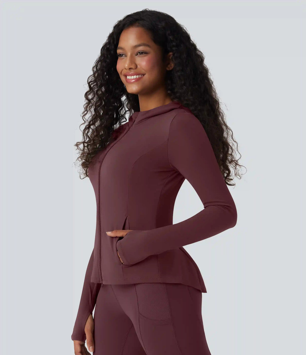 SoftlyZero™ Hooded Long Sleeve Thumb Hole Pleated Jacket with Pockets