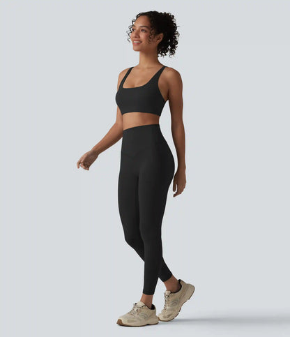 Halara UltraSculpt™ High Waisted Tummy Control Contrast Ribbed Yoga 7/8 Leggings with Pockets