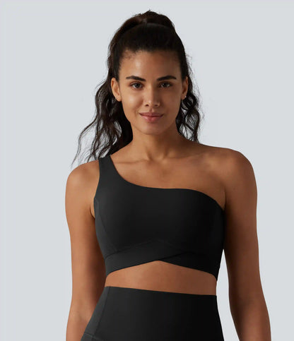 Halara UltraSculpt™ Low Support One-Shoulder Crossover Hem Built-in Bra Yoga Sports Bra