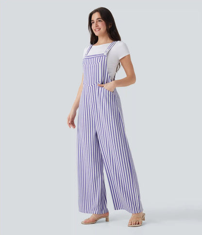 Pockets Stripe Waffle Overalls