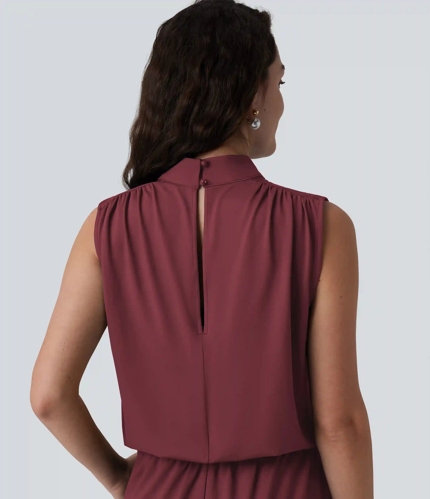 Stand Collar Sleeveless Straight Leg Bridesmaid And Wedding Guest Jumpsuit with Pockets-Easy Peezy