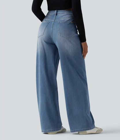 Halara Flex™ Asymmetric High Waisted Washed Casual Baggy Jeans with Pockets