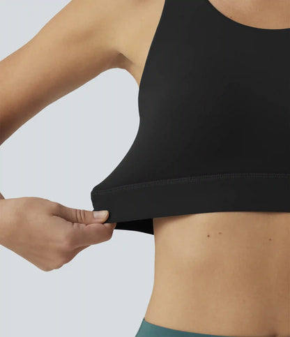 Halara UltraSculpt™ Medium Support Round Neck Contrast Mesh Running Sports Bra with Built-in Bra