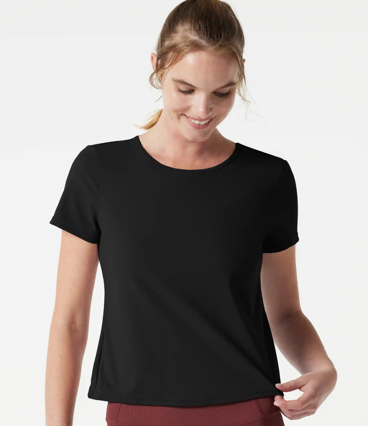 Round Neck Built-in Bra Short Sleeve InstantCool Quick Dry Yoga Sports Top-UPF50+
