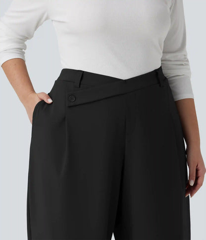Plus Size Halara Flex™ DayStretch Asymmetric High Waisted Barrel Leg Work Pants with Pockets
