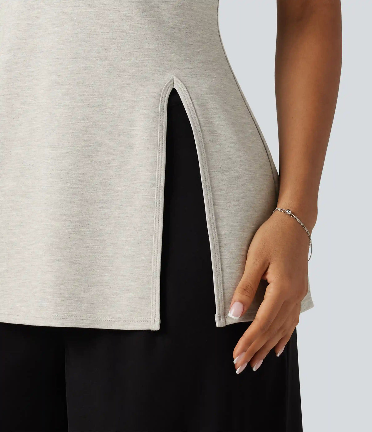 Round Neck Split Hem Slim Casual Tank Top