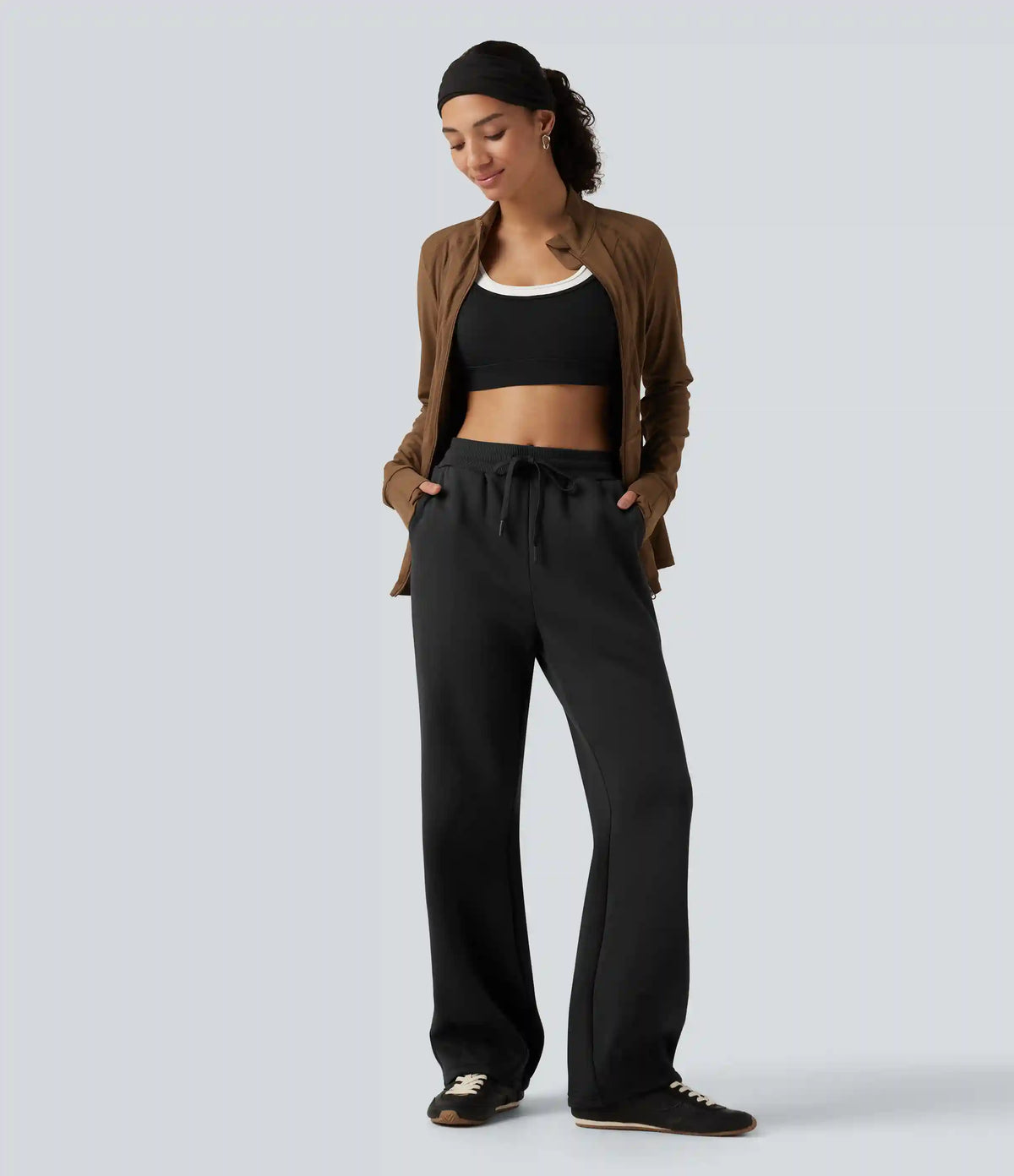 Mid Rise Drawstring Bootcut Fleece Casual Sweatpants with Pockets