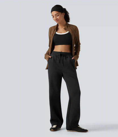 Mid Rise Drawstring Bootcut Fleece Casual Sweatpants with Pockets