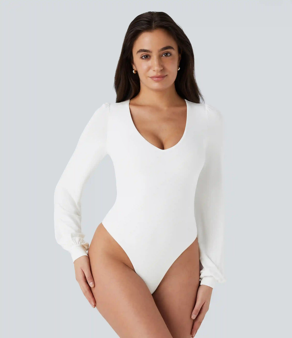 V Neck Long Sleeve Work Bodysuit