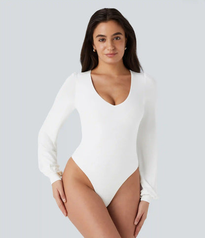 V Neck Long Sleeve Work Bodysuit