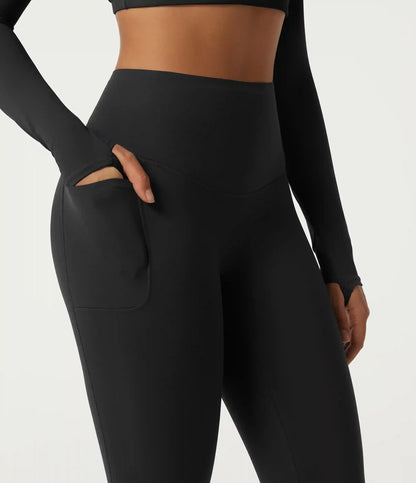 Halara Ultrasculpt™ Extra Heat High Waisted Tummy Control Crossover Back Fleece Running Leggings with Pockets