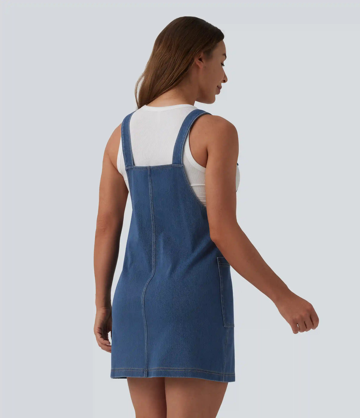 Halara Flex™ Square Neck Denim Mini Casual Dress with Pockets