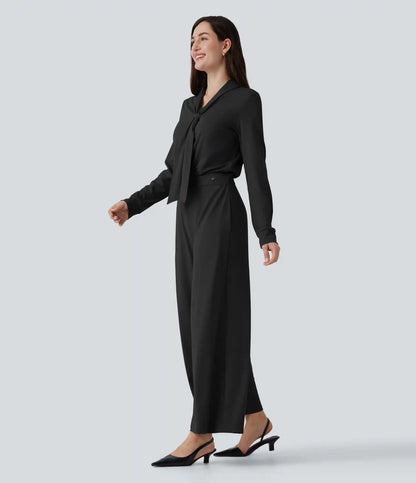 V Neck Long Sleeve Wide Leg Work Jumpsuit with Pockets-Easy Peezy Edition
