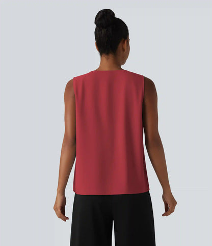Wrinkle Recovery V Neck Sleeveless Oversized Work Blouse