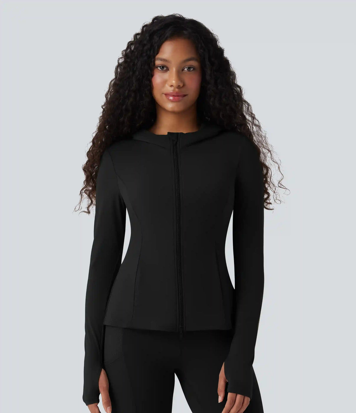 SoftlyZero™ Hooded Long Sleeve Thumb Hole Pleated Jacket with Pockets