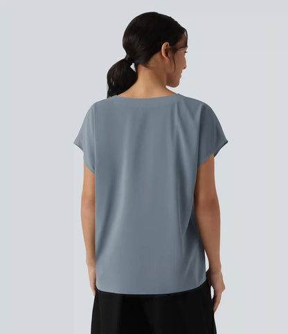 Wrinkle Recovery V-neck Short Sleeve Oversized Work Blouse
