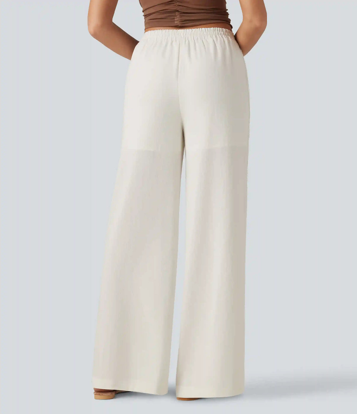 Mid Rise Drawstring Contrast Lace 2-in-1 Casual Linen-Feel Baggy Pants with Pockets