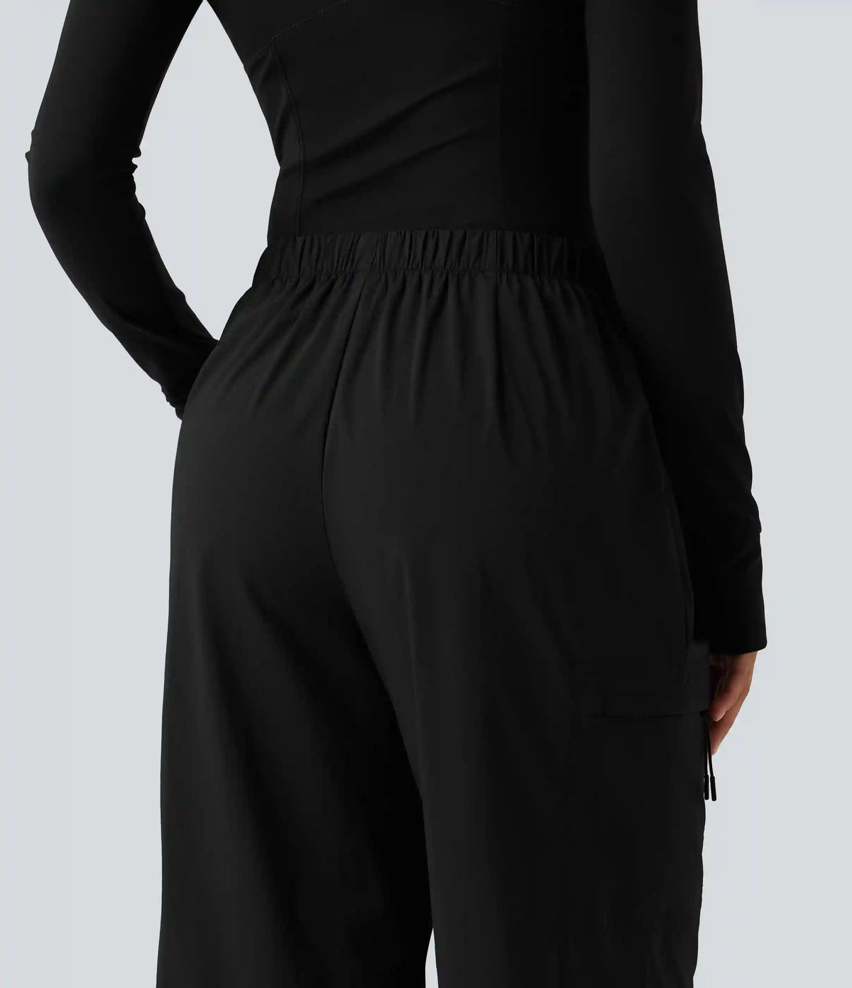 Mid Rise Drawstring Ruched Wide Leg Hiking Pants with Pockets