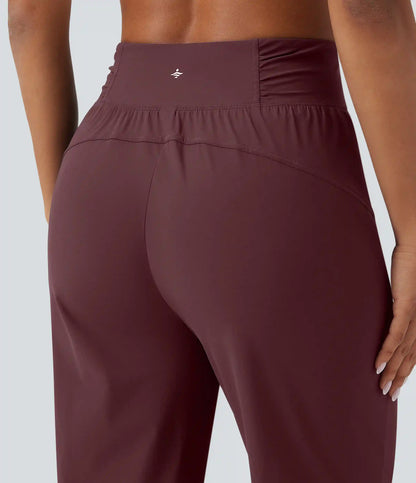 High Waisted Drawstring Ruched Tapered Quick Dry Cool Touch Dance Joggers with Pockets-UPF40+