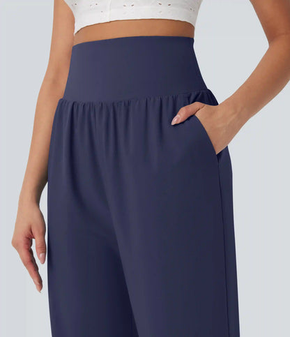 Breezeful™ High Waisted Tummy Control Hem Quick Dry Capri Pants with Pockets
