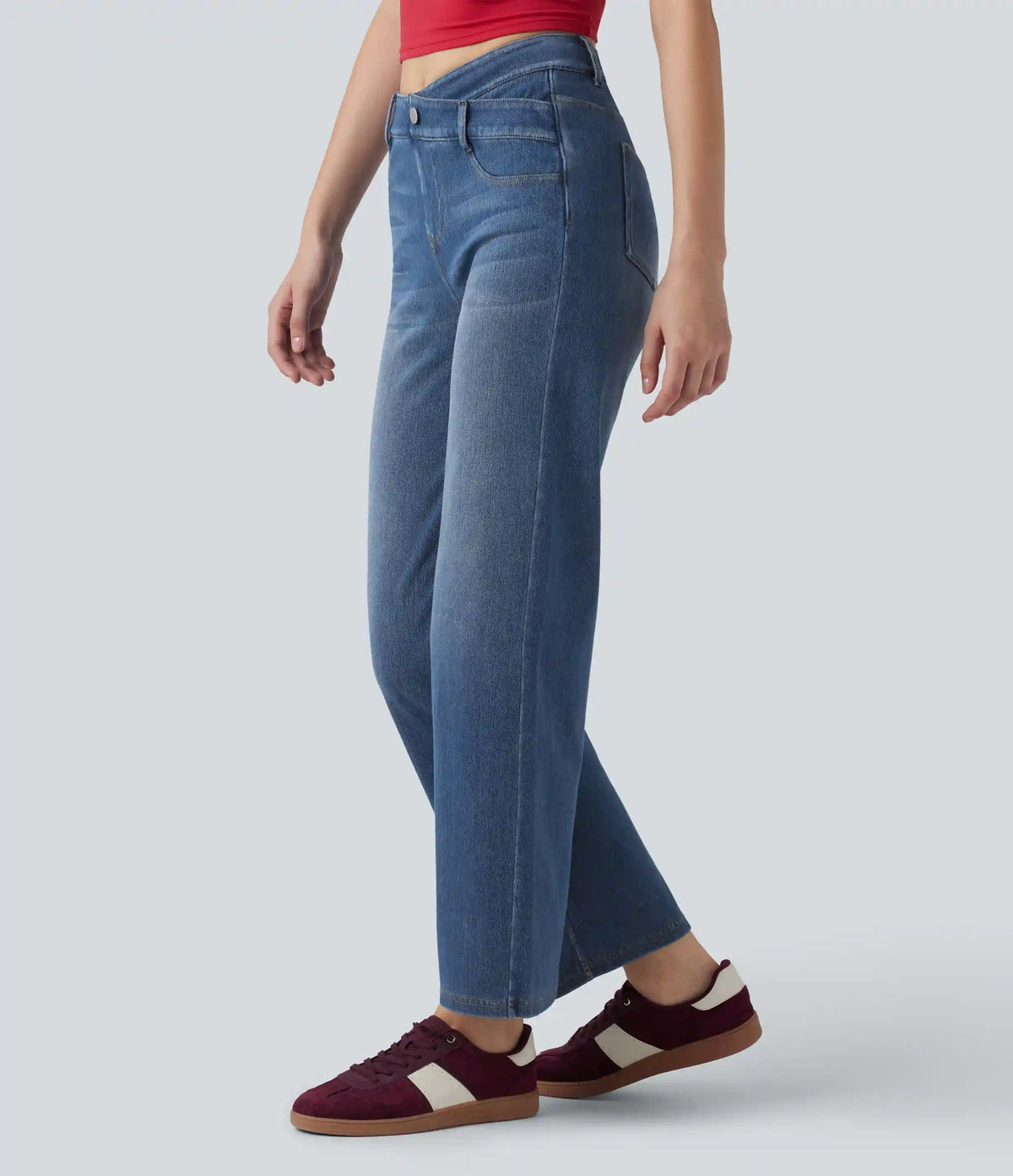 Halara Flex™ Mid Rise Crossover Tummy Control Straight Leg Casual Jeans with Pockets