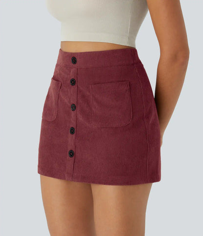 High Waisted Pocket Zipper 2-in-1 Corduroy Mini Casual Skirt