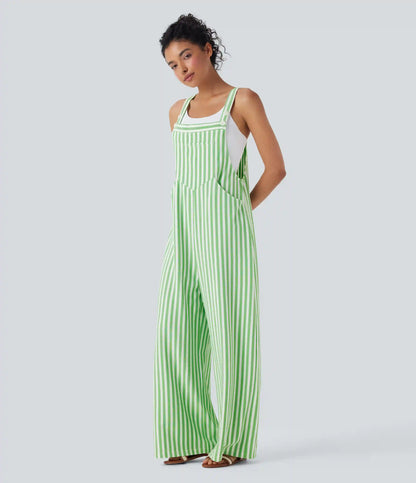Pockets Stripe Waffle Overalls