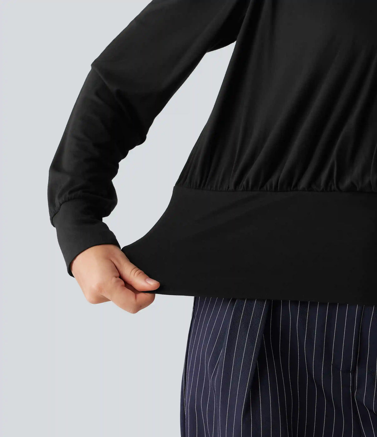 V Neck Long Sleeve Ruched Casual Top
