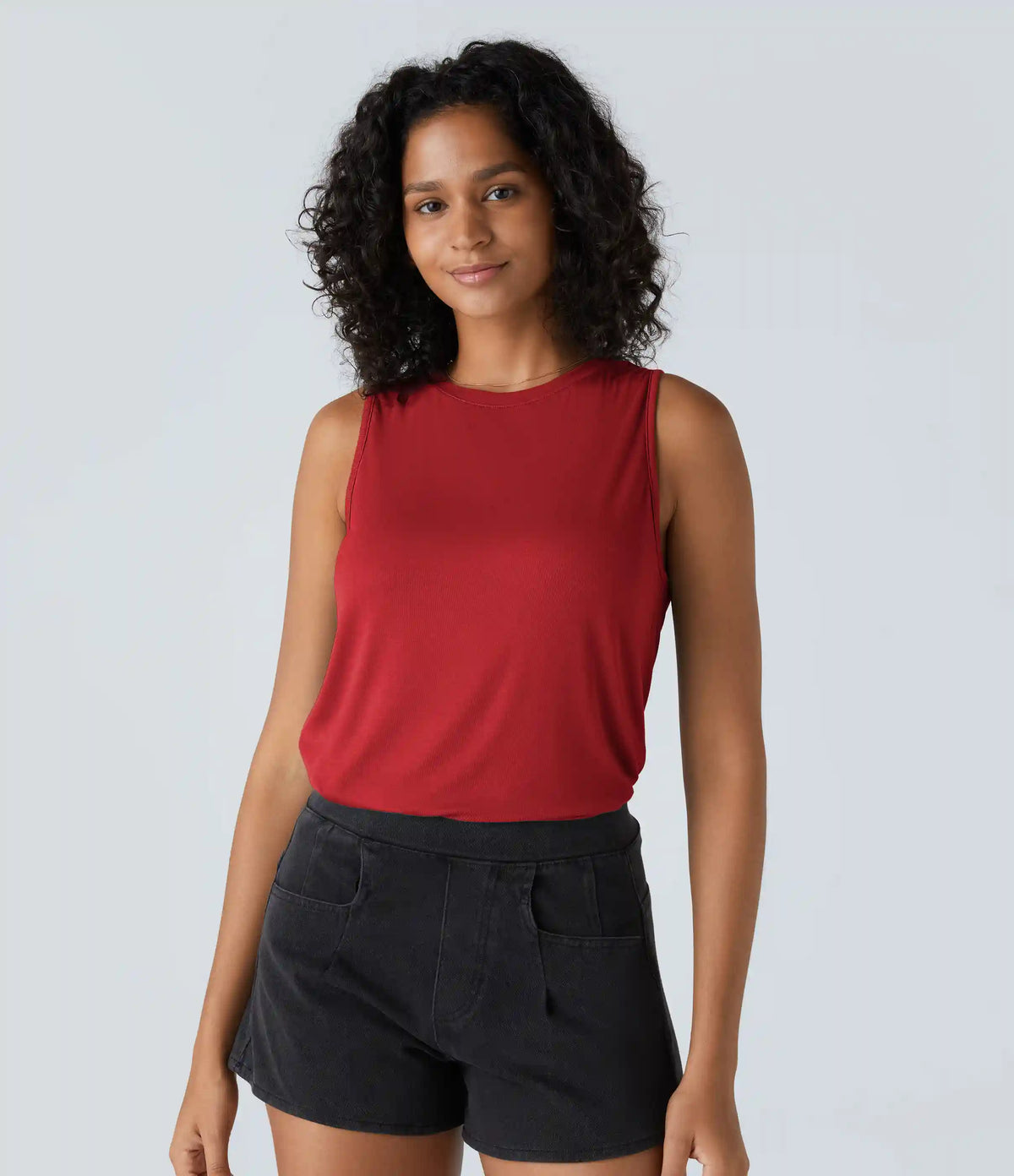 Ribbed Round Neck Basic Casual Tank Top