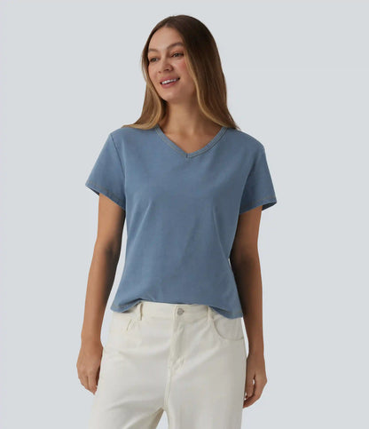 Halara Flex™ V Neck Short Sleeve Denim Casual T-Shirt