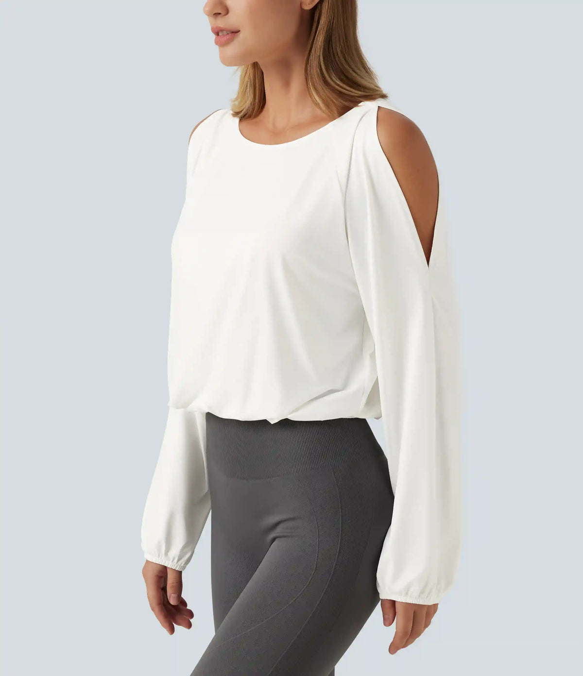 Quick Dry Boat Neck Cold Shoulder Long Sleeve Yoga Sports Top