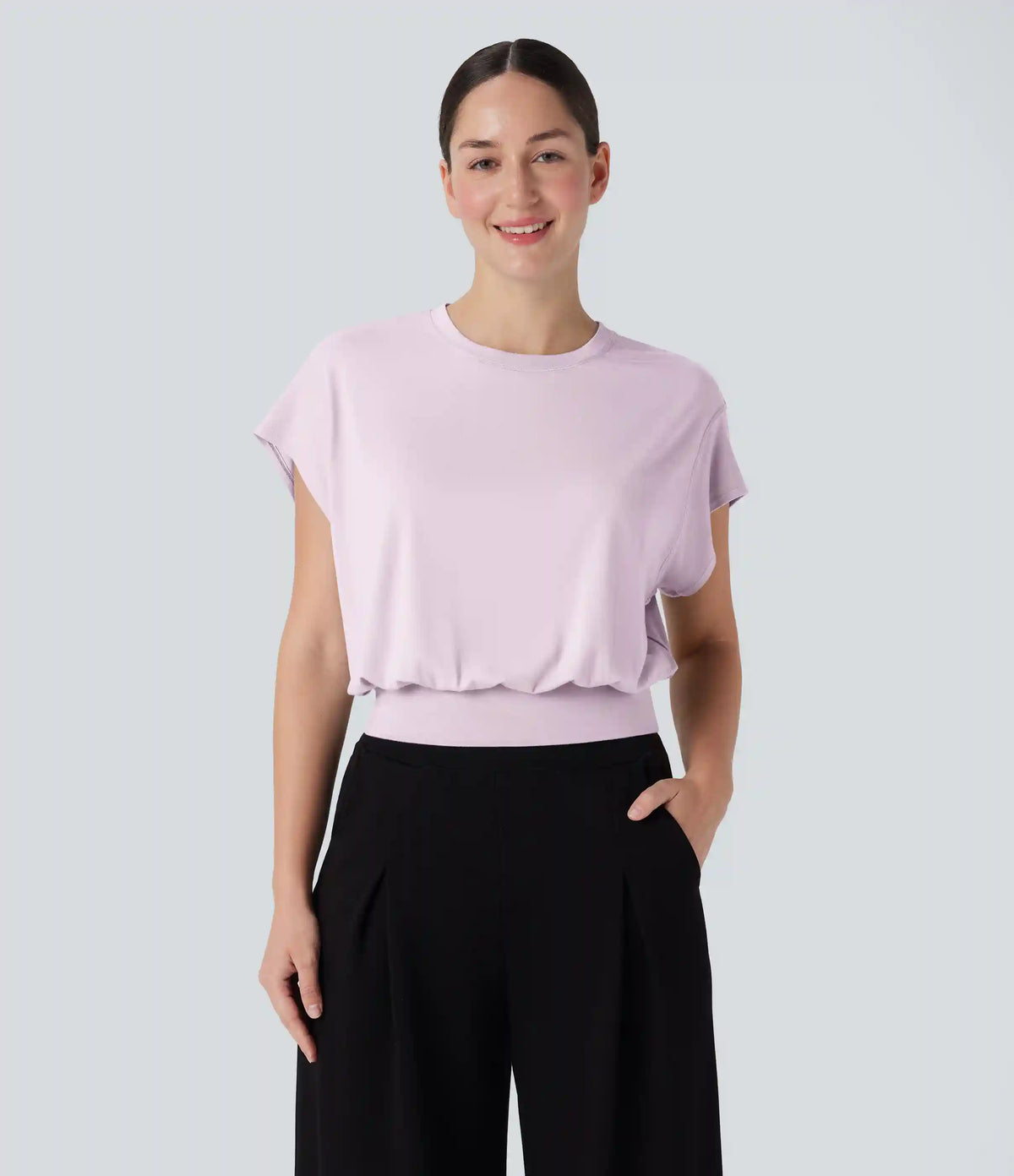 Round Neck Short Batwing Sleeve Work T-Shirt