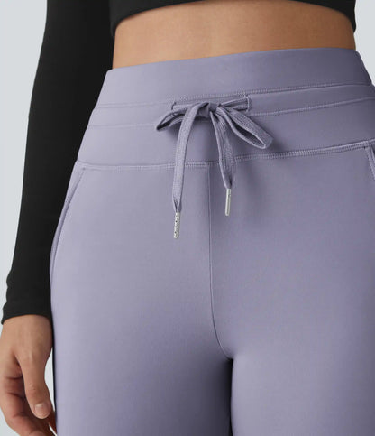 SoftlyZero™ Plush High Waisted Drawstring Pocket Plain Full Length Joggers