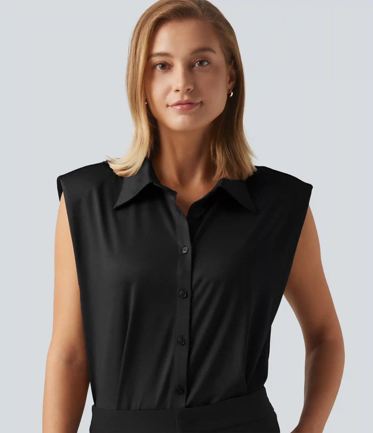 Sleeveless Button Up Boxy Work Shirt