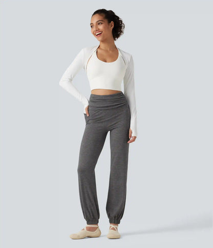 High Waisted Ruched Dance Balloon Joggers with Pockets