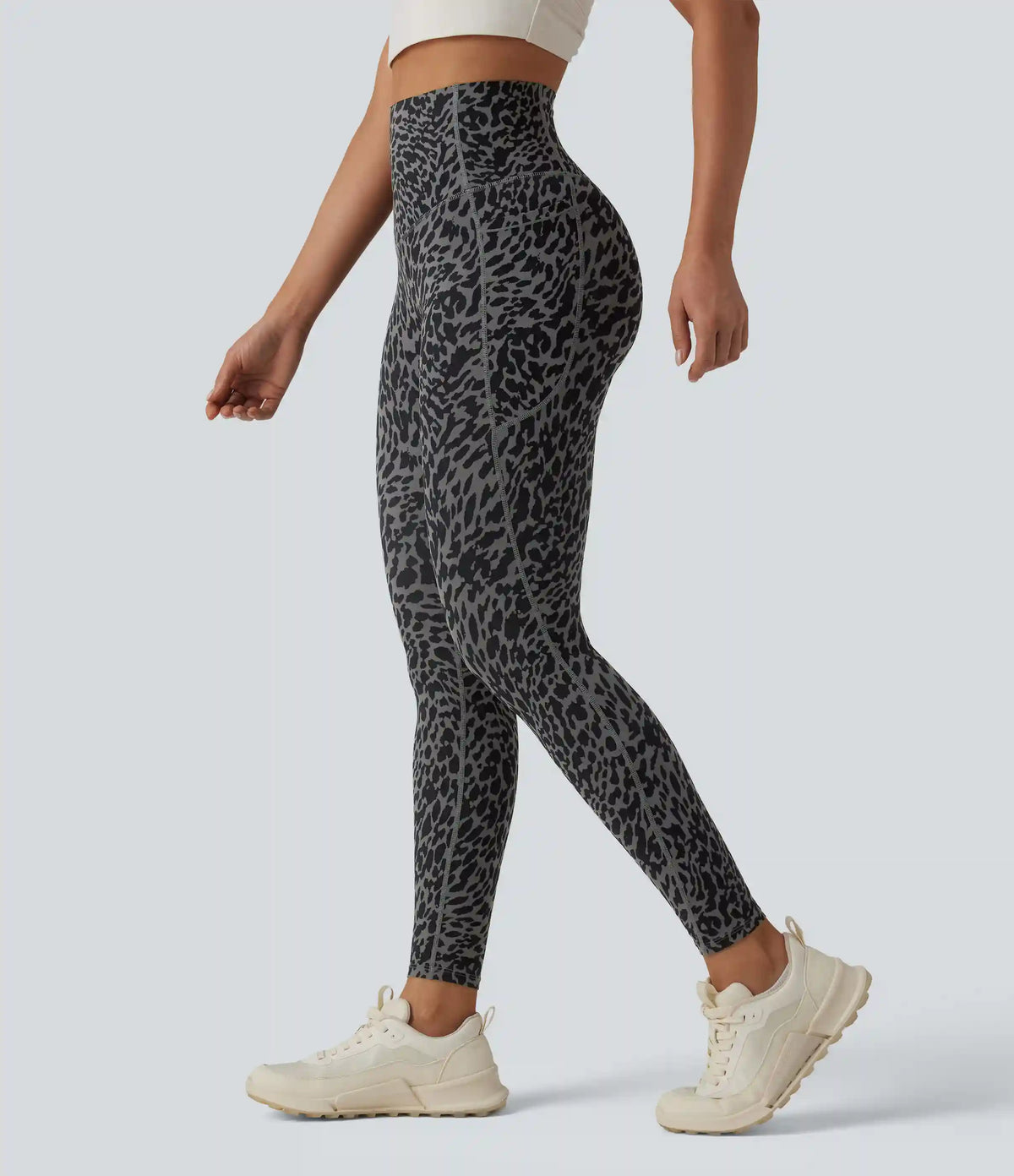 Halara UltraSculpt™ Leopard Print High Waisted Tummy Control Shaping Running 7/8 Leggings with Pockets