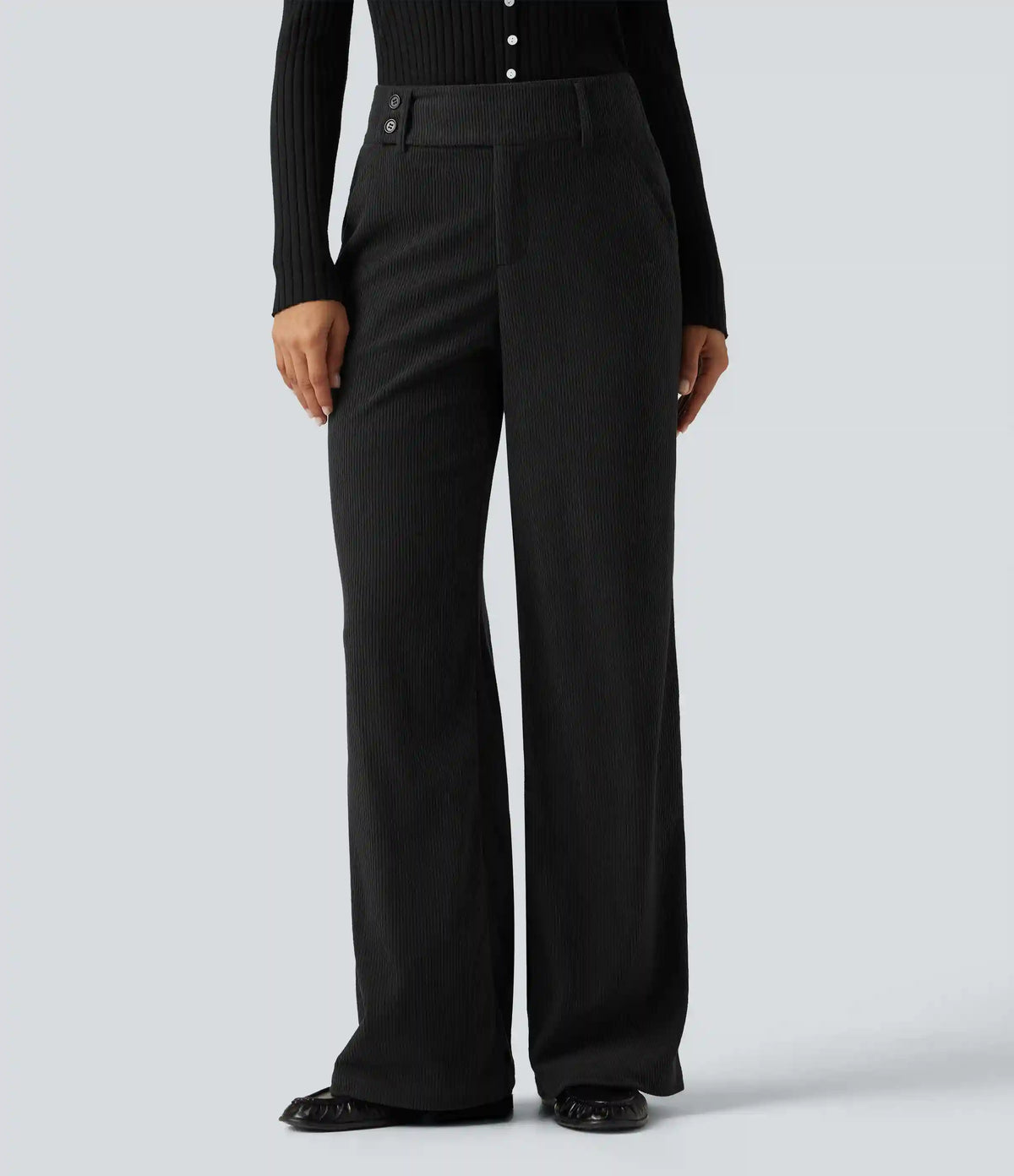 Mid Rise Corduroy Bootcut Casual Pants with Pockets