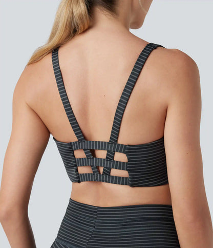 Low Support U Neck Cut Out Stripes Yoga Sports Bra DD-F Cups