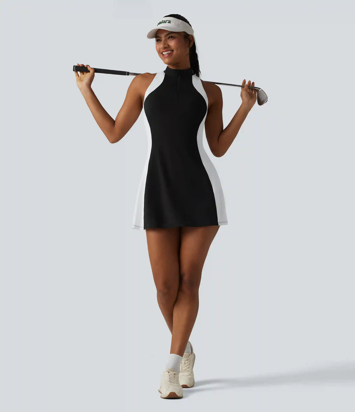 Halara UltraSculpt™ Mock Neck Built-in Bra Racerback Color Block Mini Golf Active Dress