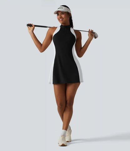 Halara UltraSculpt™ Mock Neck Built-in Bra Racerback Color Block Mini Golf Active Dress