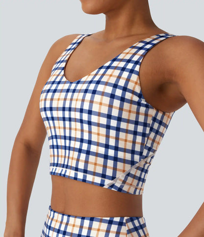 V Neck Plaid InstantCool Cropped Yoga Tank Top