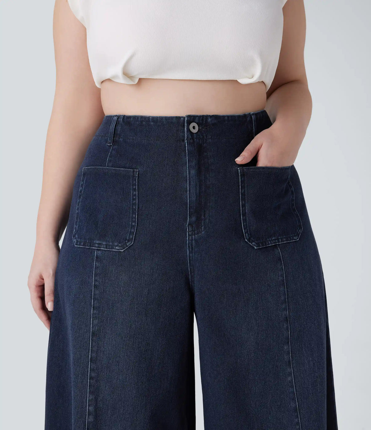 Halara Flex™ High Waisted Pockets Washed Casual Wide Leg Plus Size Jeans