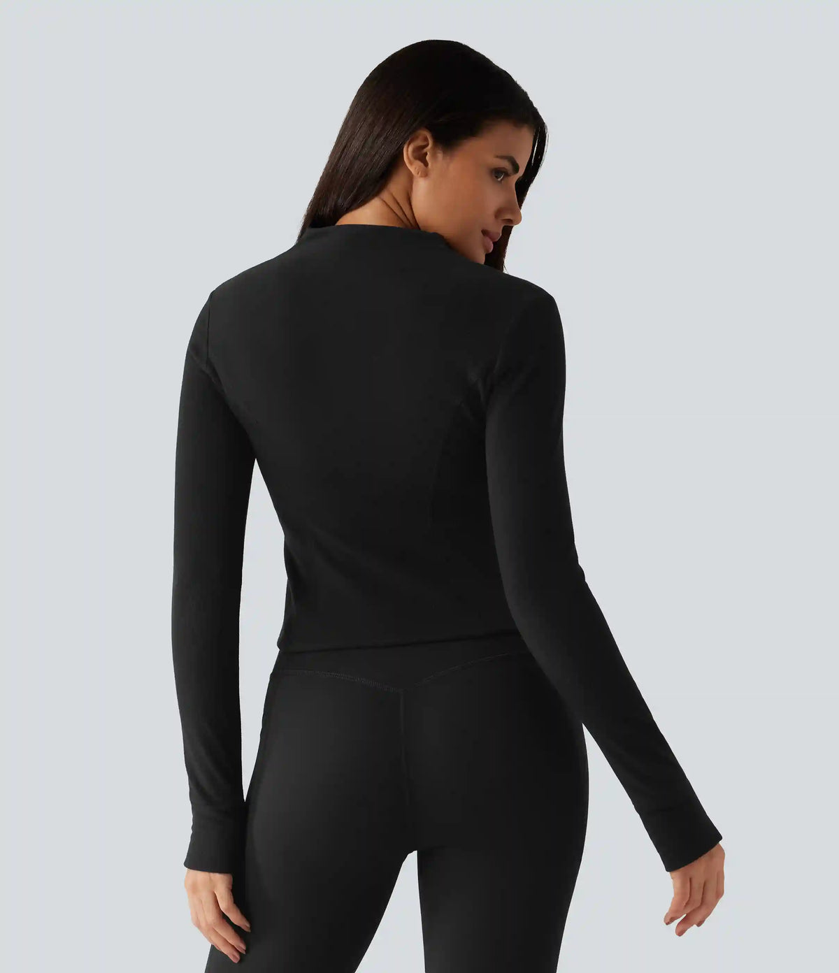 Stand Collar Long Sleeve Thumb Hole Yoga Jacket with Pockets
