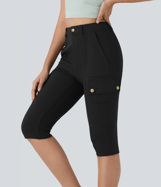 DayStretch High Waisted Zipper Pockets Solid Skinny Pedal Pusher Casual Cargo Pants