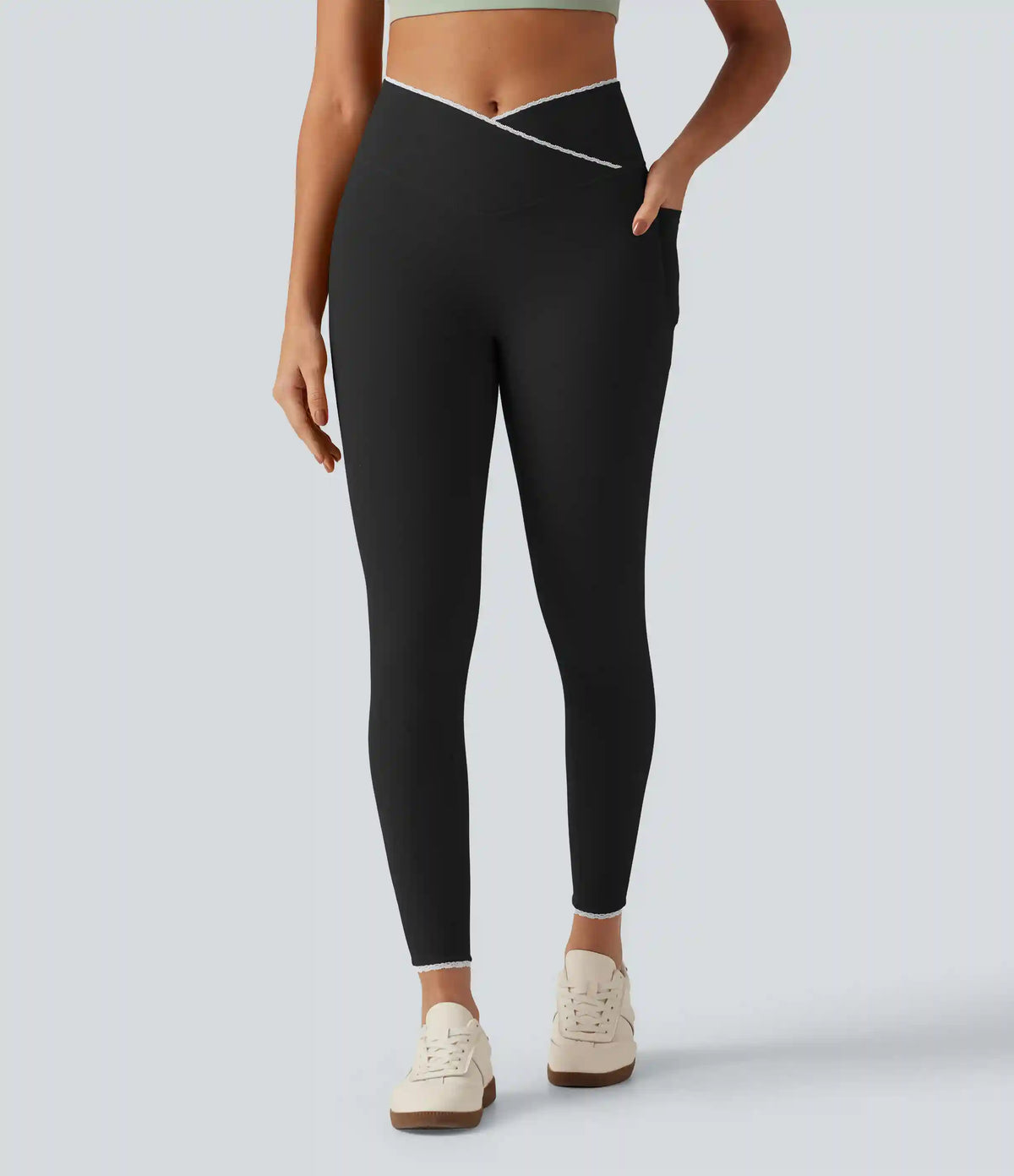 Halara UltraSculpt™ High Waisted Crossover Color Block Yoga Leggings with Pockets