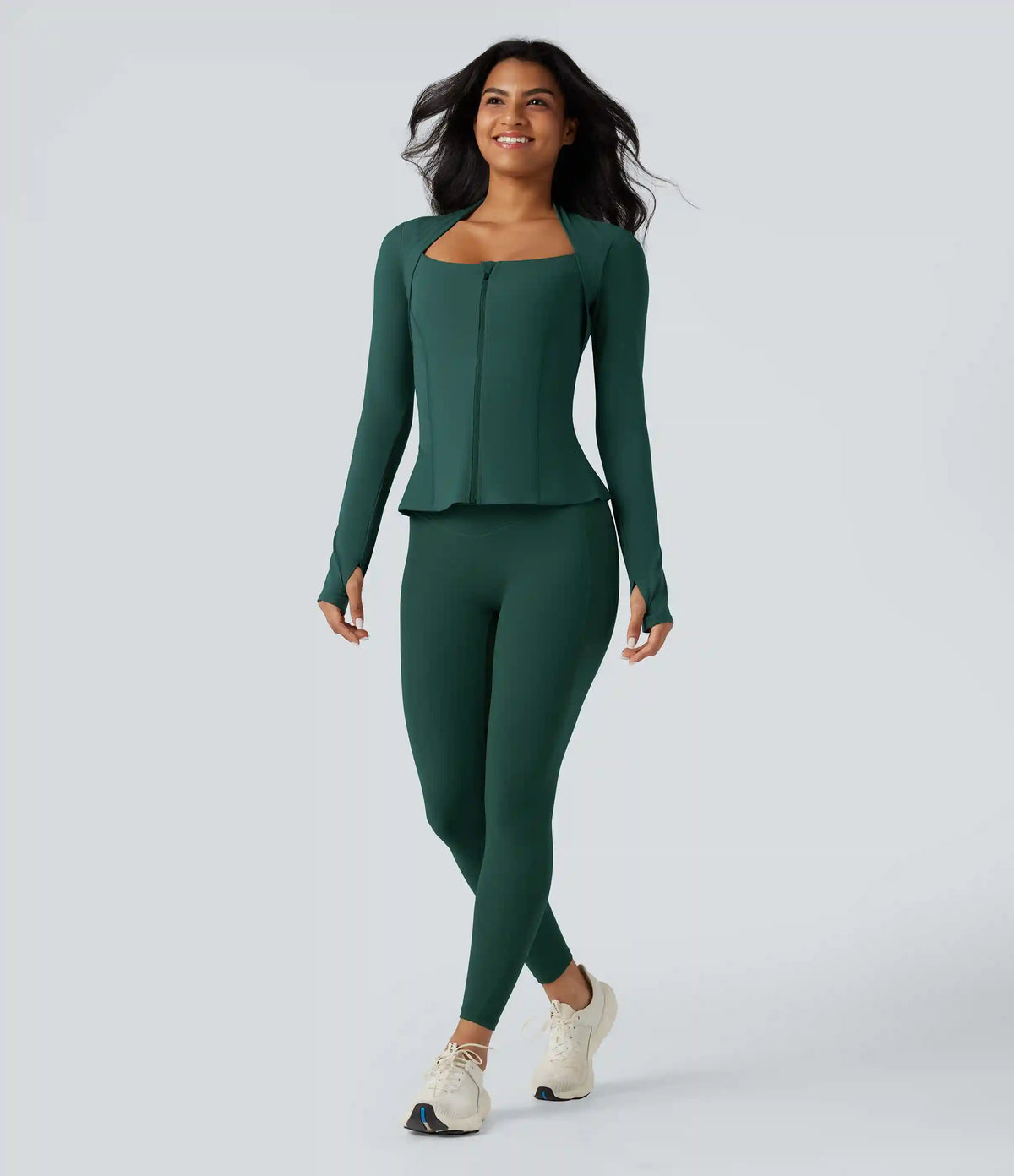 Halara UltraSculpt™ Push-Up Long Sleeve Thumb Hole Zipper Ruffle Hem Yoga Curvy Jacket