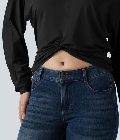 V Neck Batwing Long Sleeve Twisted Casual Top