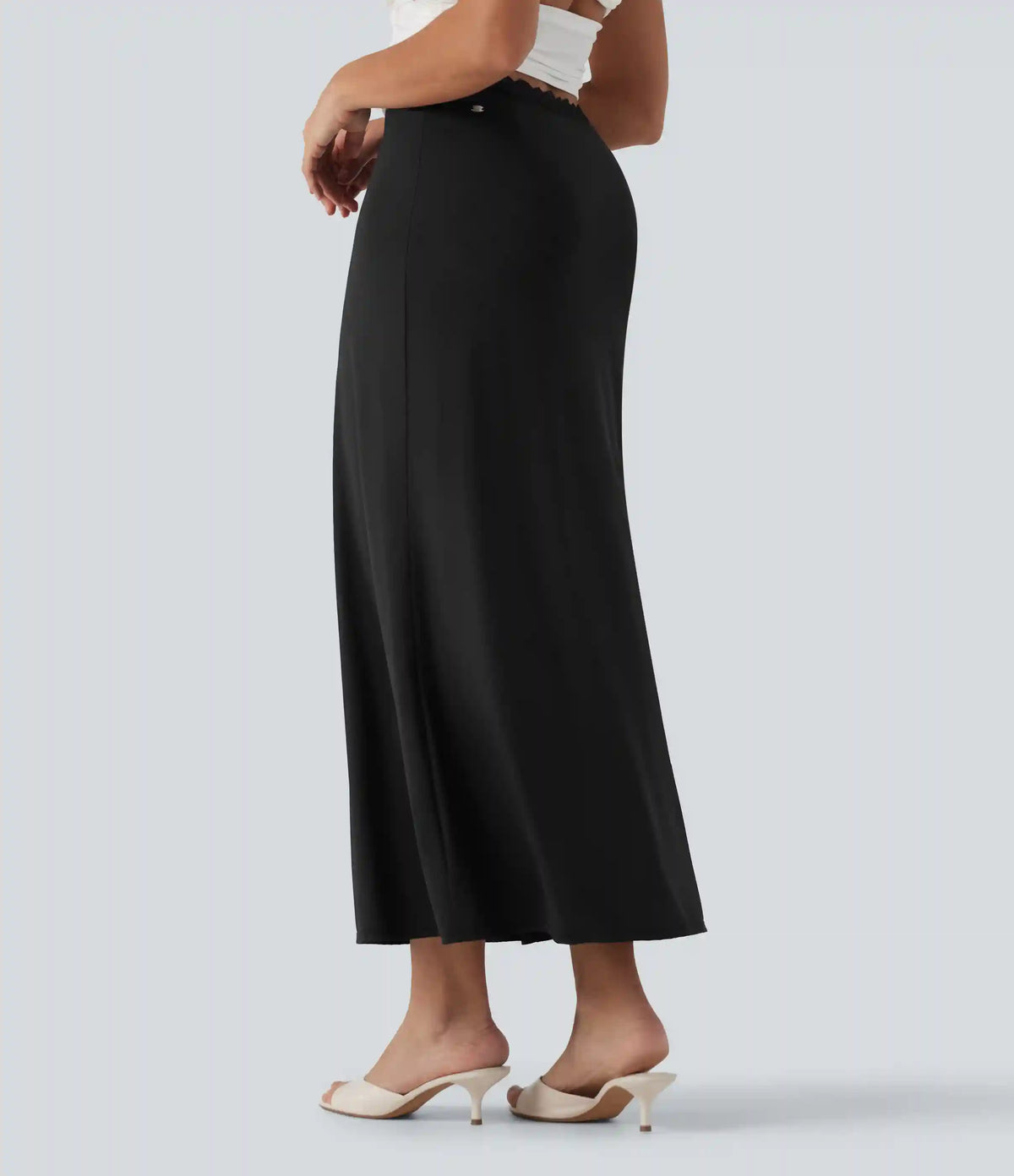 Mid Rise Contrast Lace Stretchy Satin-Like InstantCool Maxi Party Pencil Skirt