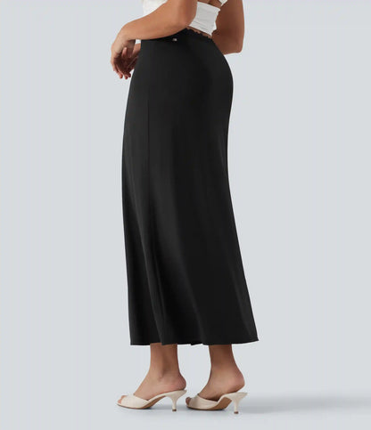 Mid Rise Contrast Lace Stretchy Satin-Like InstantCool Maxi Party Pencil Skirt
